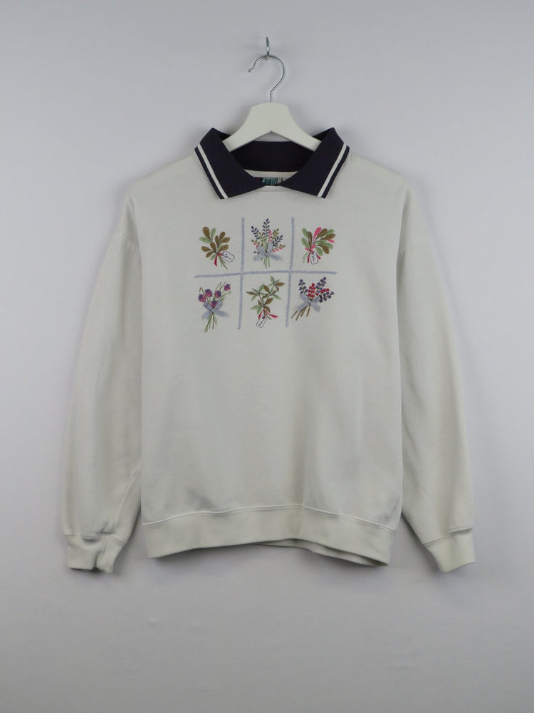Vintage Embroidered Flower Polo Sweatshirt | Gr. S